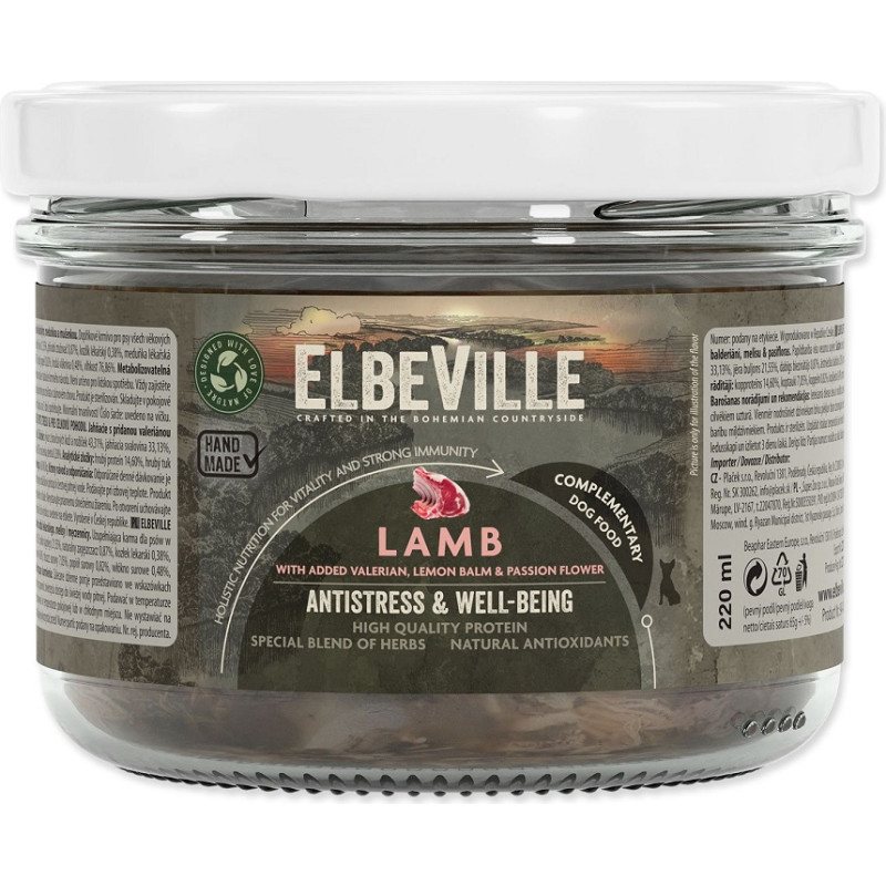 Elbeville Konservi suņiem &ndash; ElbeVille Antistress and Well-being, Lamb with Valerian and Lemon balm, 220 ml