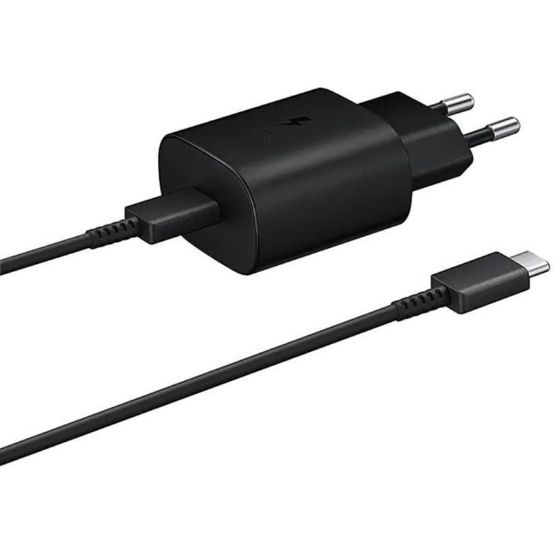 Samsung 25 W USB-C sienas lādētājs ar USB-C kabeli - melns