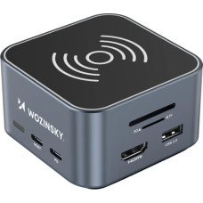 Hub USB-C 12 in 1 Wozinsky WHBC09Y8S multifunctional, with wireless charging function, aluminum, with 15 cm cable - gray