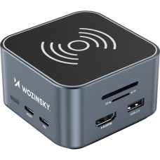 Wozinsky 12 vienā centrmezgls ar bezvadu lādētāju USB-A USB-C HDMI RJ45 SD TF mini ligzda - pelēks