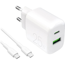 Puro USB-A USB-C sienas lādētājs ar USB-C kabeli 25W 1.2m - balts