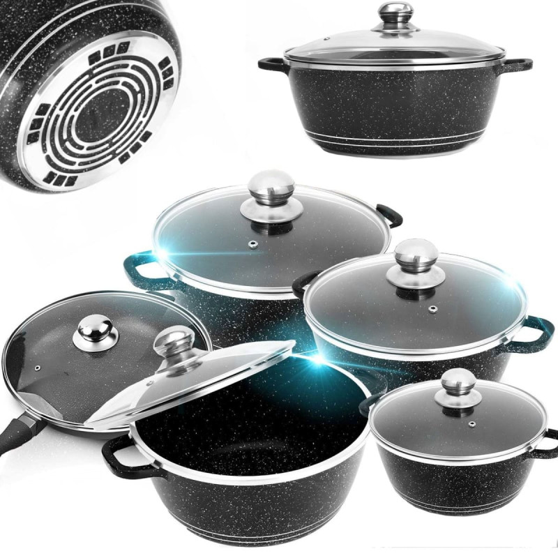 Retoo Katlu komplekts, cep&scaron;anas panna ar keramikas pārklājumu un vākiem - 12 gab.