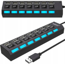 Retoo USB-A centrmezgla sadalītājs ar apgaismotiem slēdžiem, 7 porti
