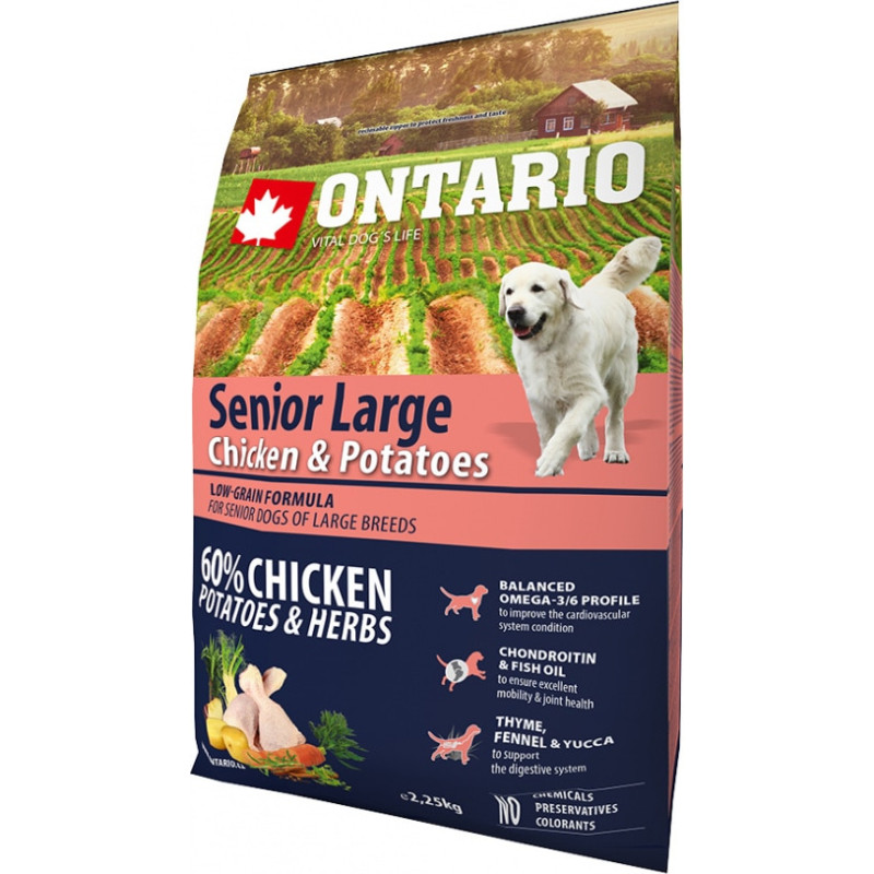 Ontario Sausa barība suņiem - Ontario Dog Senior Large Chicken and Potatoes, 2.25kg
