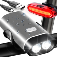 Retoo Uzlādējams velosipēda lukturis priek&scaron;ējais/aizmugurējais 3 režīmi 1800 mAh - 2 gab.