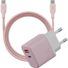 Energea Wall charger Bazic GoPort Velox Kit USB-C|USB-A GaN 35W with cable pink