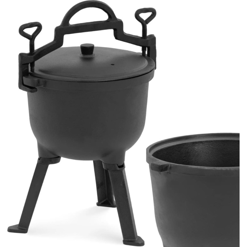 Royal Catering Medību čuguna katls ar vāku virs ugunskura, 4 l
