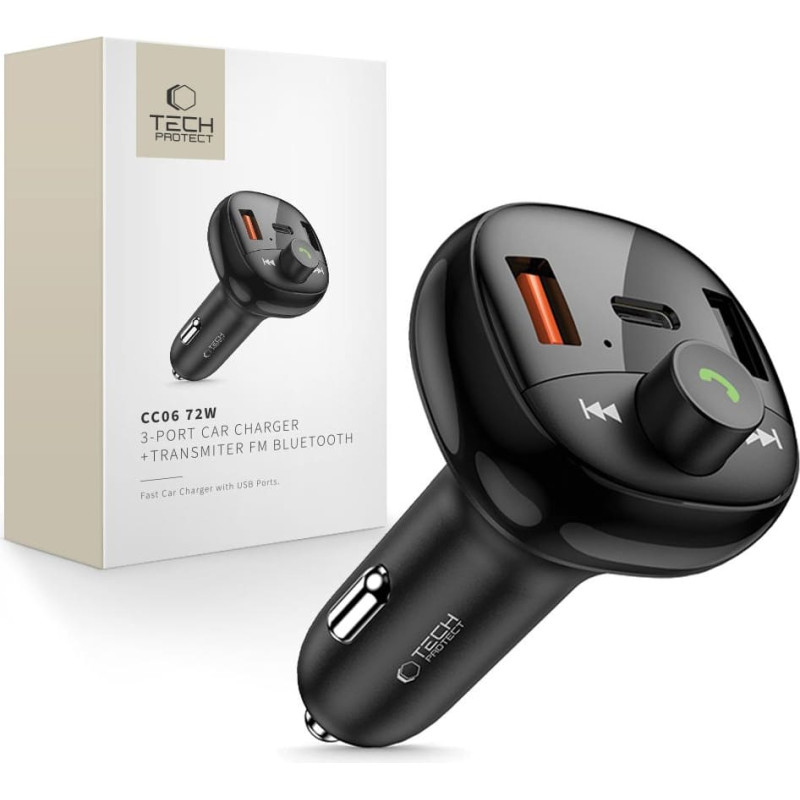 Tech-Protect Automa&scaron;īnas lādētājs ar USB-A USB-C PD raidītāju 72W - melns