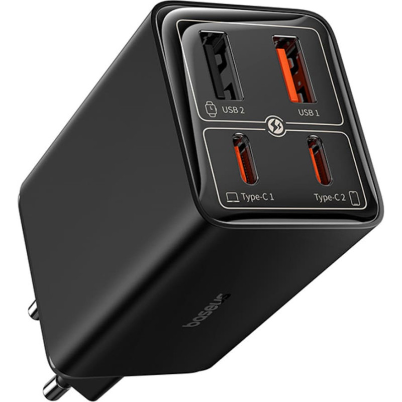 Baseus GaN6 Pro 65W USB-C USB-A sienas lādētājs ar 100W 1m USB-C kabeli - melns