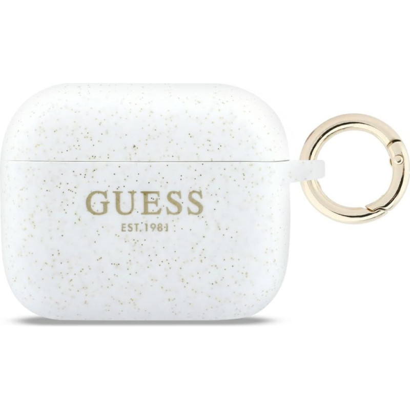 Case Guess Silicone Glitter Ring for AirPods Pro 3 white