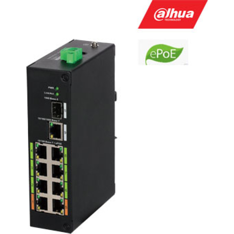 Dahua ePoE slēdzis 100Mbps 8 porti + 1G aug&scaron;upsaite