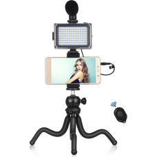 Puluz Viedtālruņa video stends emuāru veido&scaron;anai (LED gaisma, elastīgs statīvs, tālruņa turētājs, mikrofons)