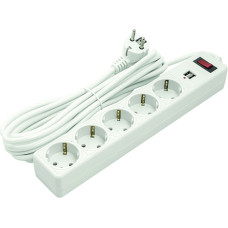 EXD Pagarinātājs 5m, 5 rozetes, 2xUSB, ar slēdzi