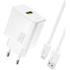 Dudao USB-A sienas lādētājs ar USB-A - USB-C GaN kabeli 25W - balts