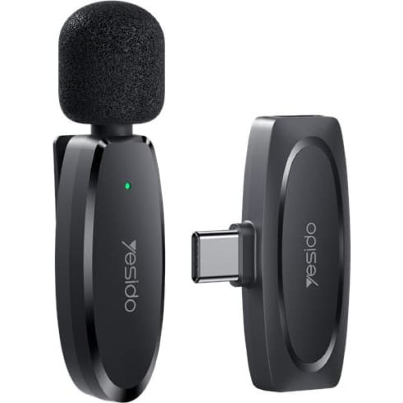 Yesido MICROPHONE MEMS WITH CLIP KR11 TYPE-C, WIRELESS 2,4GHz, BLACK