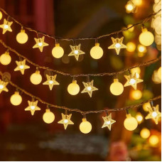 Telcon LED GARLAND 3M (20 LED LAMPS) USB STARS+BALLS WARM WHITE