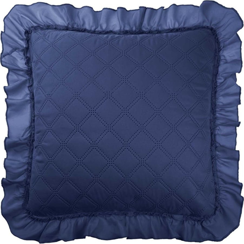 Spilvena pārvalks ar volānu 45x45 tumši zils Ruffy dekoratīvi volānu rombi gultas pārklājam