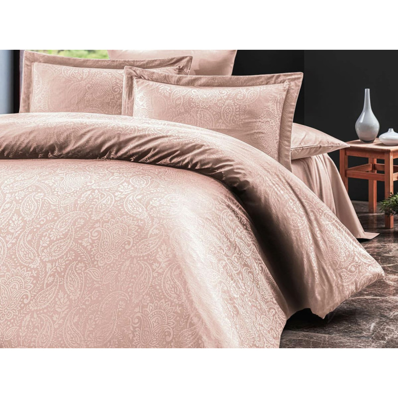 Satīna gultas veļa 160x200 Sal pūderrozā kastītē žakarda austrumu ornamenti Luxury Premium