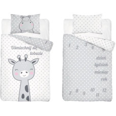 Kokvilnas gultas veļa 100x135 3444 A Giraffe grey Hipcio Smile, bully 0938 bērnu žirafes spilvendrāna 40x60