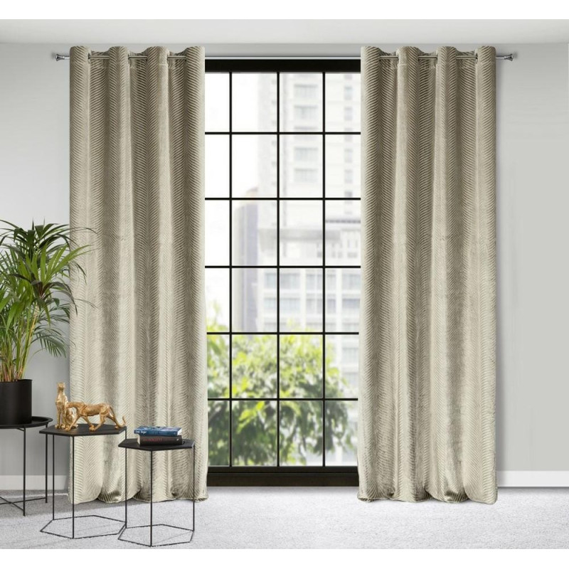 Aizkars 140x250 Lussi bēšs tumšs gatavs ar cilpām velūrs ar žakarda rakstu