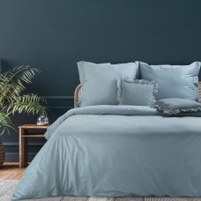 Kokvilnas gultas veļa 160x200 Palermo 1 zila ar apakšmalu uz spilveniem plain Terra Collection