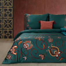 Satīna gultasveļa 220x200 Morocco 3 pudeļu zaļie ornamenti Terra Collection kastītē