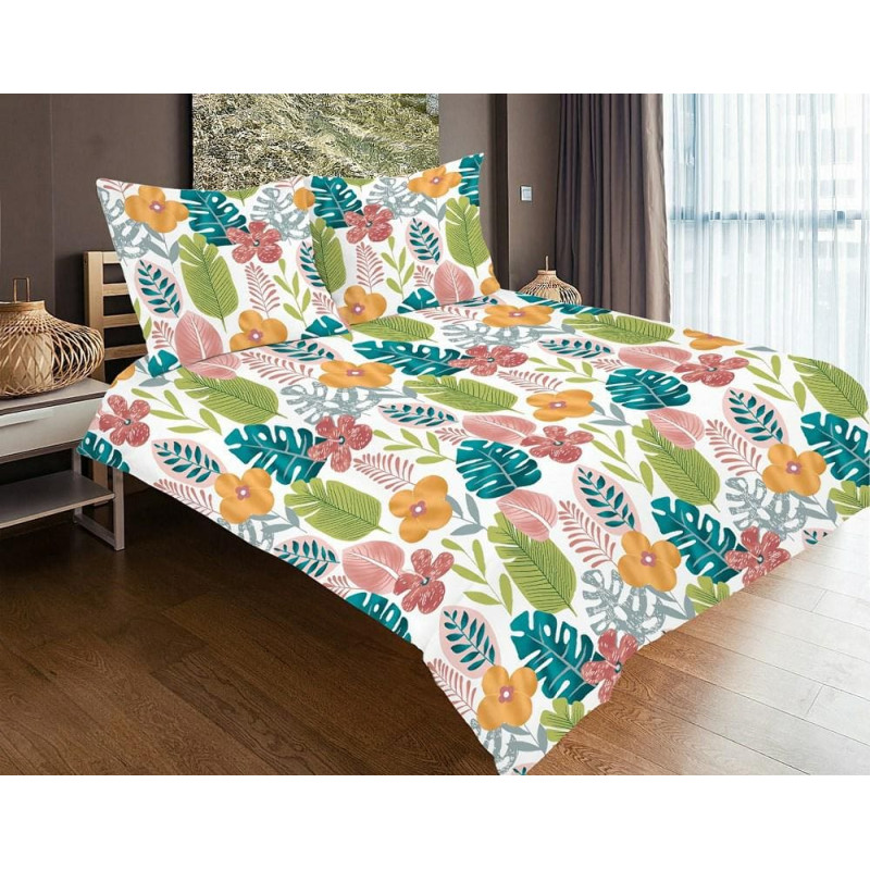 Satīna gultasveļa 160x200 balti krāsaini lapu ziedi SE-51A Exclusive 2