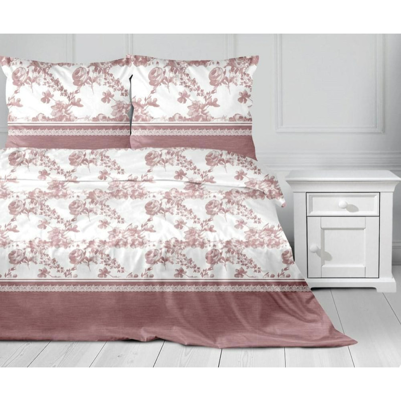 Kokvilnas gultasveļa 220x200 Romantiskas atmiņas balts pulveris rozā rozes Bielbaw 1