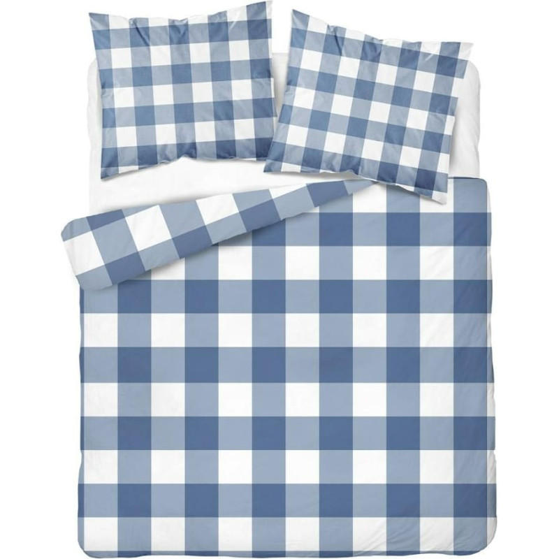 Kokvilnas gultas veļa 220x200 zils balts čeks 3840 B Kokvilna 88