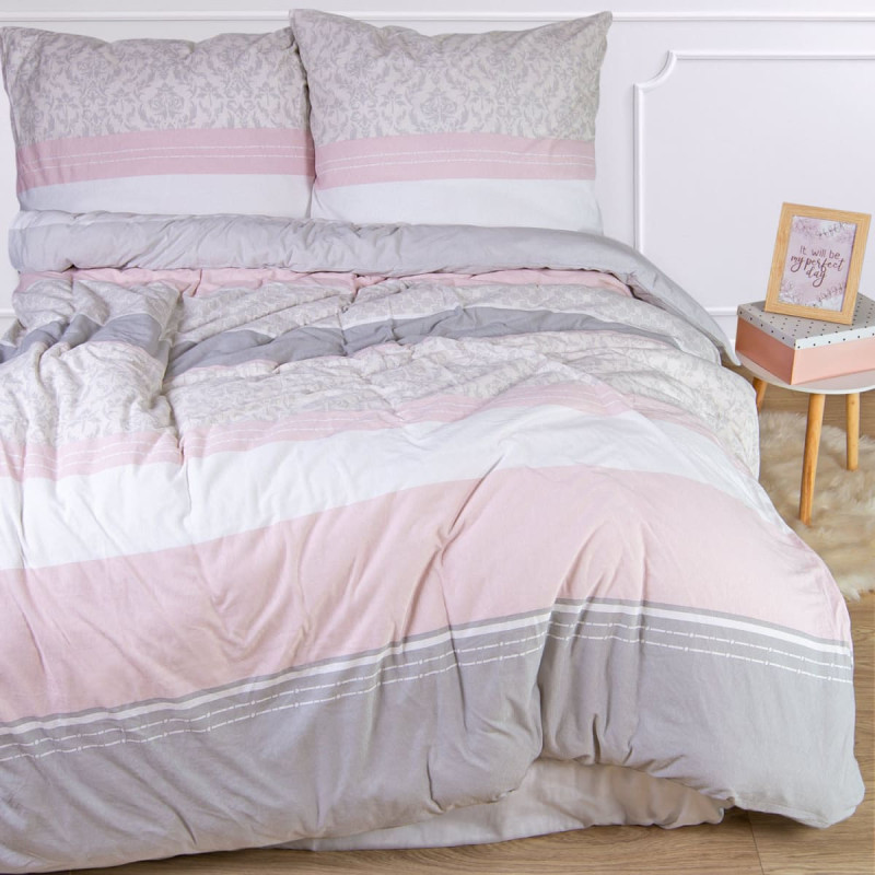 Džersija gultas veļa 160x200 Ornaments svītras rozā pūderis rozā pelēks 2206 JERSEYLOVE