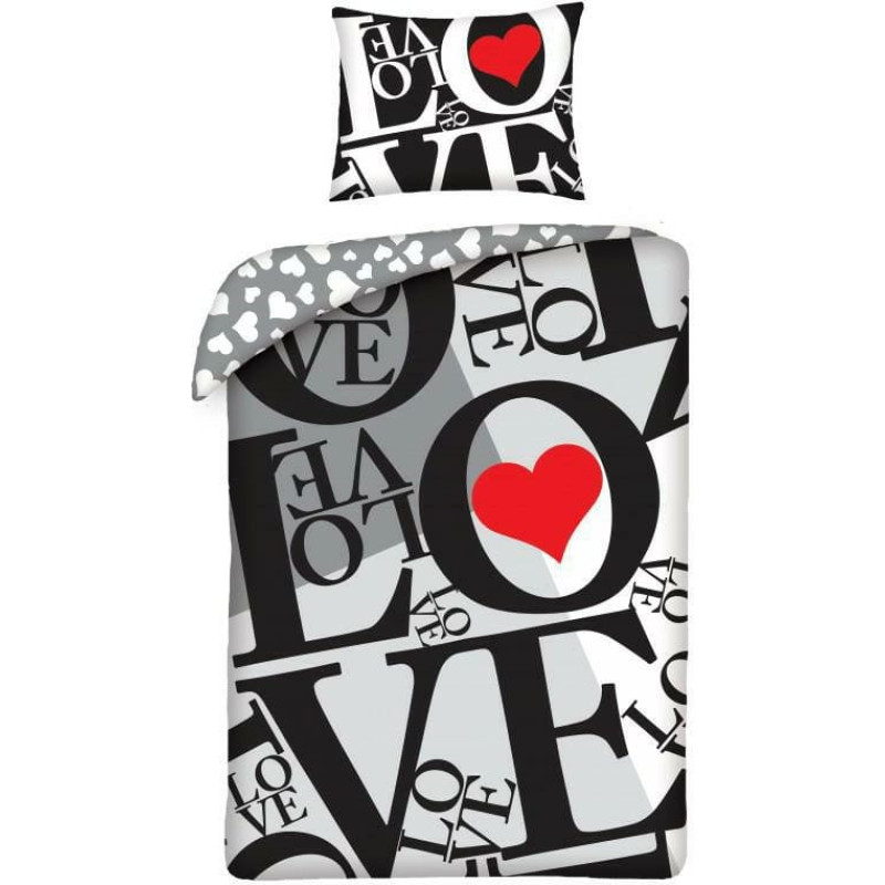 Kokvilnas gultas veļa 140x200 Mīlestības uzraksti 7180 sirsniņas sirsniņas pelēkas melnas baltas spilvendrāna 70x90