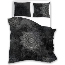 Satīna gultas veļa 140x200 Pure Mandala melna spilvendrāna 70x90