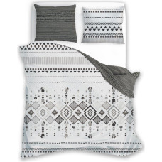 Kokvilnas gultasveļa 220x200 Boho Natural 004 ģeometrija balti pelēka