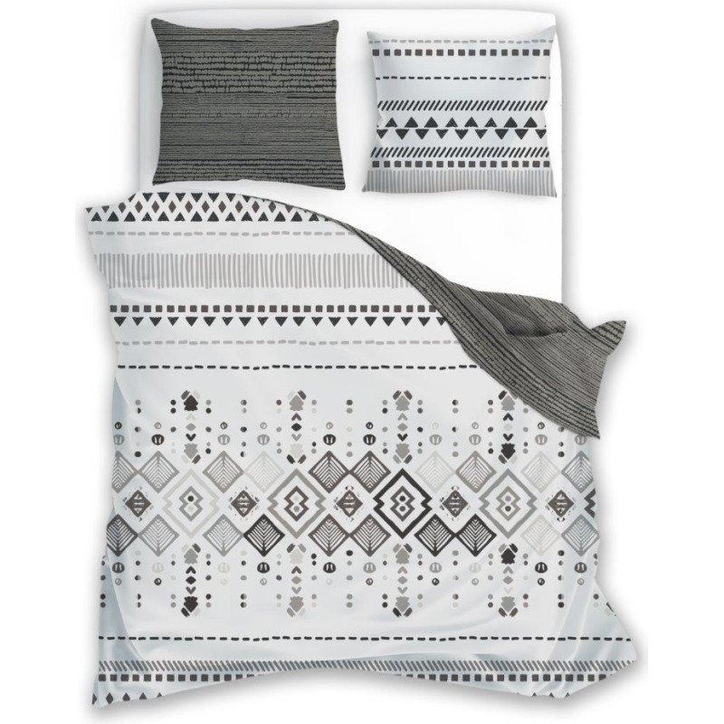 Kokvilnas gultasveļa 220x200 Boho Natural 004 ģeometrija balti pelēka