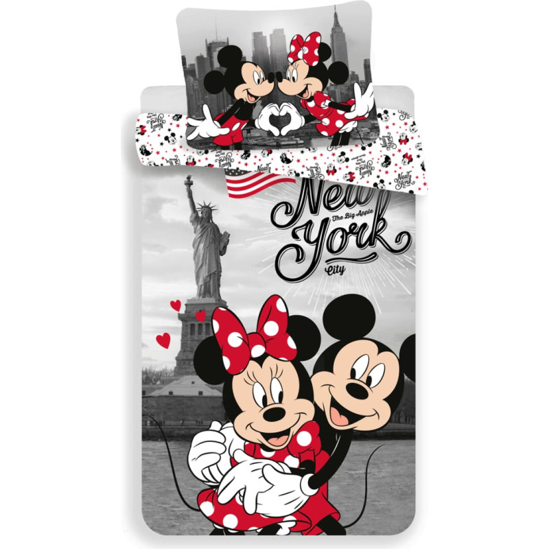 Kokvilnas gultas veļa 140x200 Mini un Mickey Mouse New York Love spilvendrāna 60x80 JF 02
