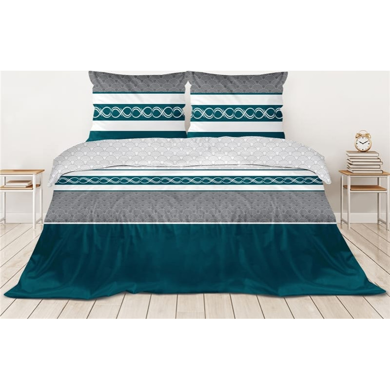 Kokvilnas gultas veļa 140x200 Matteo tirkīza pelēka ģeometrija Premium Bielbaw 1