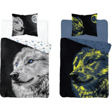 Tumsā mirdzoša gultas veļa 140x200 Wilk pelēks melns 4632 A Fluo 35