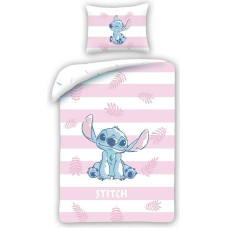 Kokvilnas gultas veļa 140x200 Stitch rozā baltās svītras spilvendrāna 70x90 4706BL Kids 12