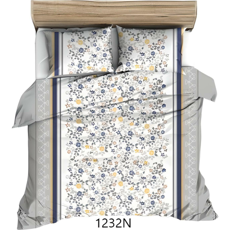 Kokvilnas gultasveļa 140x200 pelēki dzelteni ziedi 1232 N kokvilna Maks