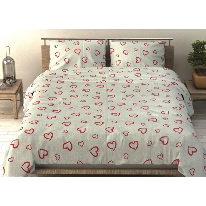 Mizas pakaiši 200x220, raksts 522E, baltas, sarkanas sirsniņas, rāvējslēdzējs, 100% bieza kokvilna