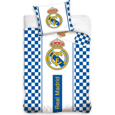Kokvilnas gultas veļa 140x200 Real Madrid balti un zili rūtaini RM8024 8932 C