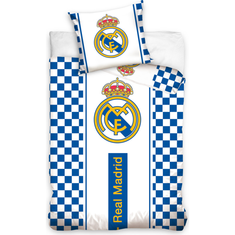 Kokvilnas gultas veļa 140x200 Real Madrid balti un zili rūtaini RM8024 8932 C