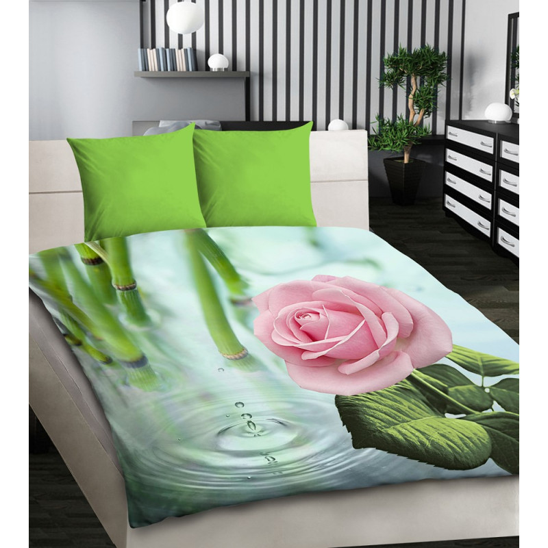 3D mikrosatīna gultas veļa 200x220 19 Rozā roze un ūdens 1283 Bed&You