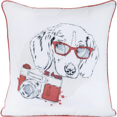 Dekoratīvā spilvendrāna 40x40 Dog 3 Dog Camera Brilles baltas sarkanas