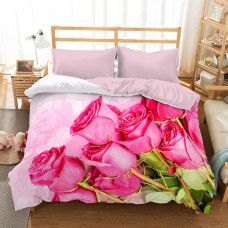 3D mikrosatīna gultas veļa 200x220 35 rozā rožu pušķis 0023 Bed&You