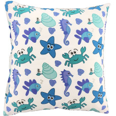 Kokvilnas spilvendrāna 40x40 1261E baltā zivs vēži zila jūras zvaigzne