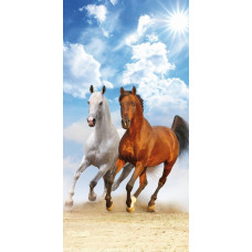 Pludmales dvielis 70x140 Dizains 05 Zirgi auļo pludmalē 1335 kokvilna