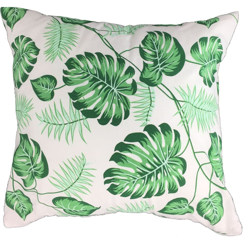 Kokvilnas spilvendrāna 45x45 178a zaļas Monstera lapas, palmu zari, abpusēja