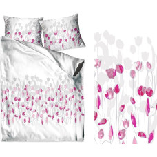 Kokvilnas gultasveļa 140x200 tulpju ziedi balti rozā Krāsoti