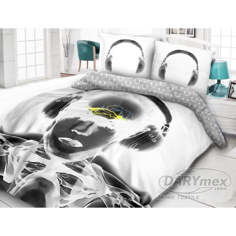 Kokvilnas gultas veļa 140x200 61410/1 mūzikas austiņas abpusējas Vintage